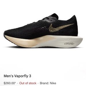 Nike
ZoomX Vaporfly 3 "Black Metallic Gold Grain" men size 6 women 7.5 like new